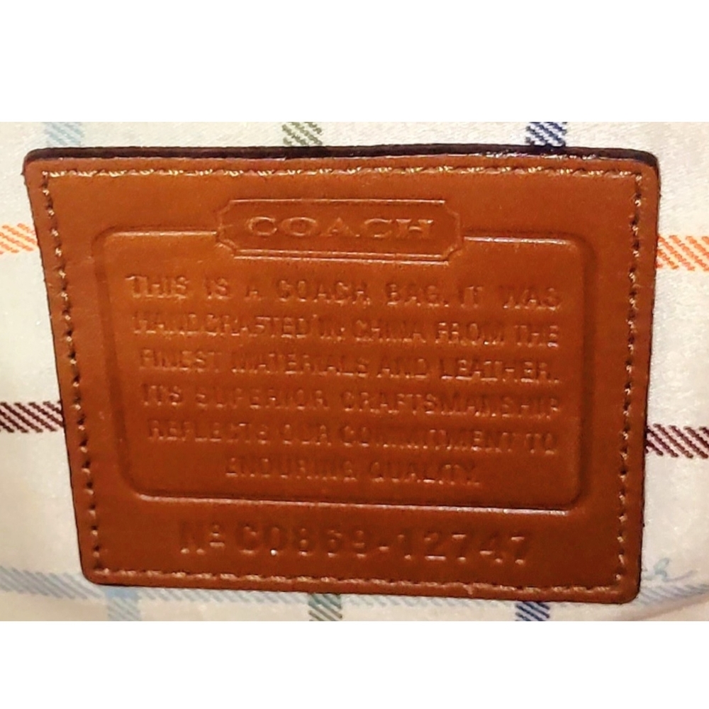 Coach Ergo Tattersall Leather & Signature Denim Satchel - Picture 7 of 9